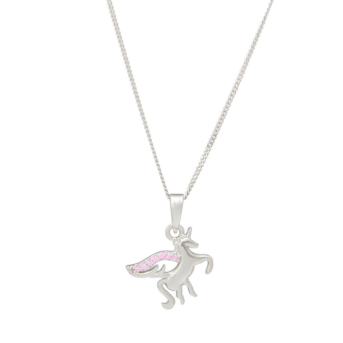 Children's Pink Cubic Zirconia Unicorn Necklace in Sterling Silver Necklaces Bevilles 