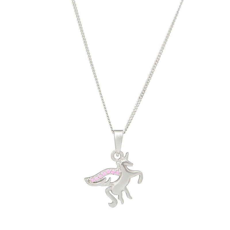 Children's Pink Cubic Zirconia Unicorn Necklace in Sterling Silver Necklaces Bevilles 