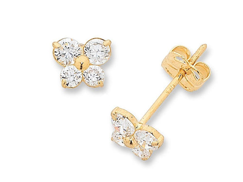 Children's 9ct Yellow Gold Cubic Zirconia Butterfly Stud Earrings Earrings Bevilles 