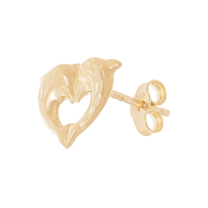 Double Dolphin Heart Stud Earrings in 9ct Yellow Gold Earrings Bevilles 