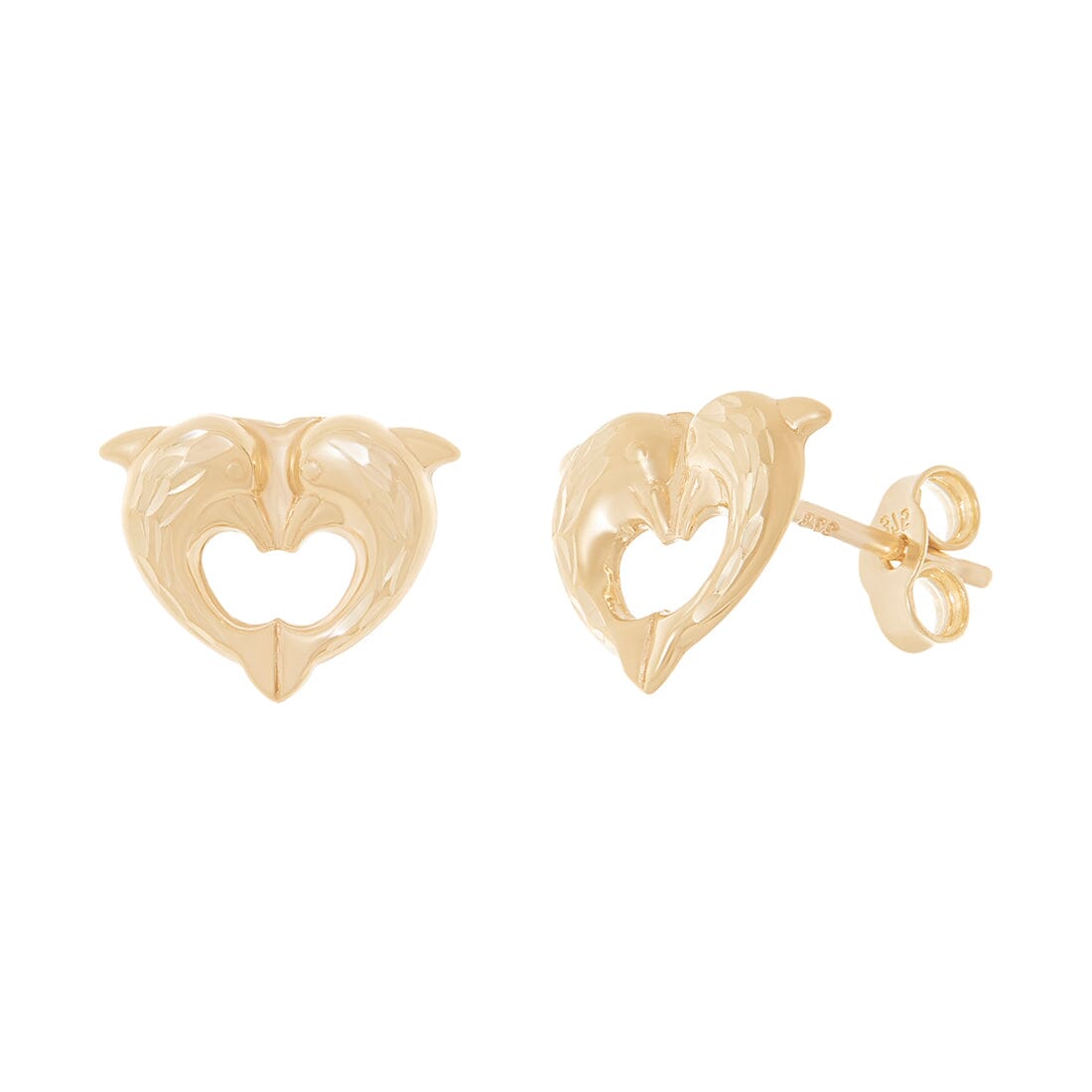 Double Dolphin Heart Stud Earrings in 9ct Yellow Gold Earrings Bevilles 