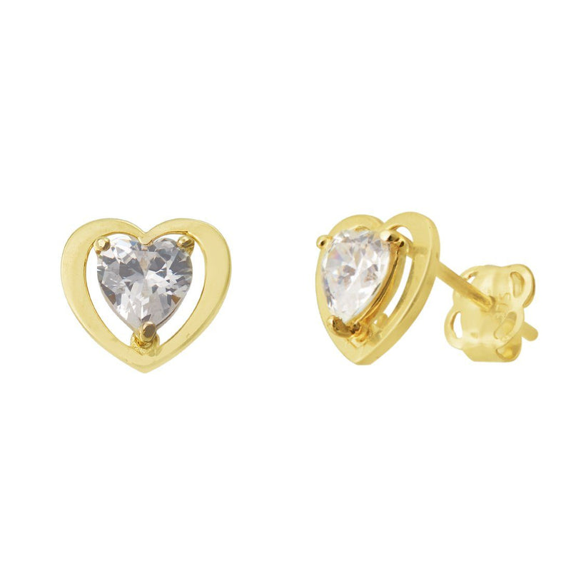 Children's 9ct Yellow Gold Heart Shape Cubic Zirconia Stud Earrings Earrings Bevilles 