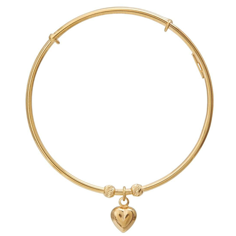 Children's Adjustable Heart Bangle in 9ct Yellow Gold Silver Infused Bracelets Bevilles 