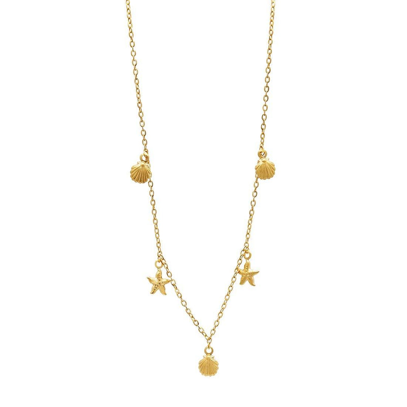 Children's Starfish & Shells Necklace in 9ct Yellow Gold Silver Infused Necklaces Bevilles 