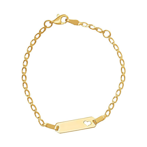 9ct Yellow Gold Silver Infused Cut Out Heart Foldover Link ID Bracelet Bracelets Bevilles 