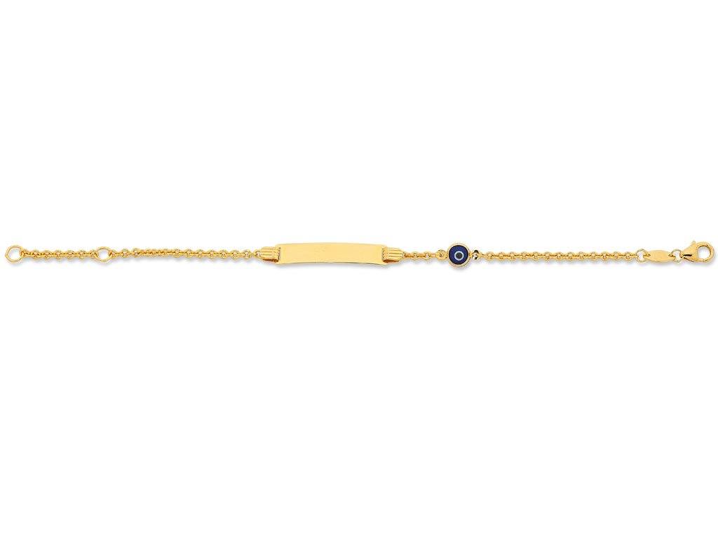 Children's 9kt Yellow Gold Silver Infused Evil Eye ID Bracelet