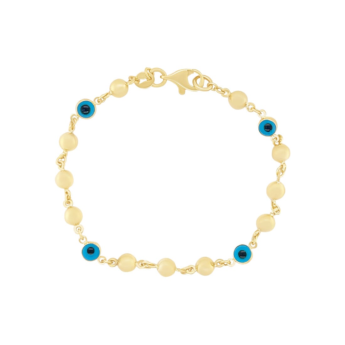 Children's Ball Bracelet with Evil Eyes in 9ct Yellow Gold Silver Infused Bracelets Bevilles 