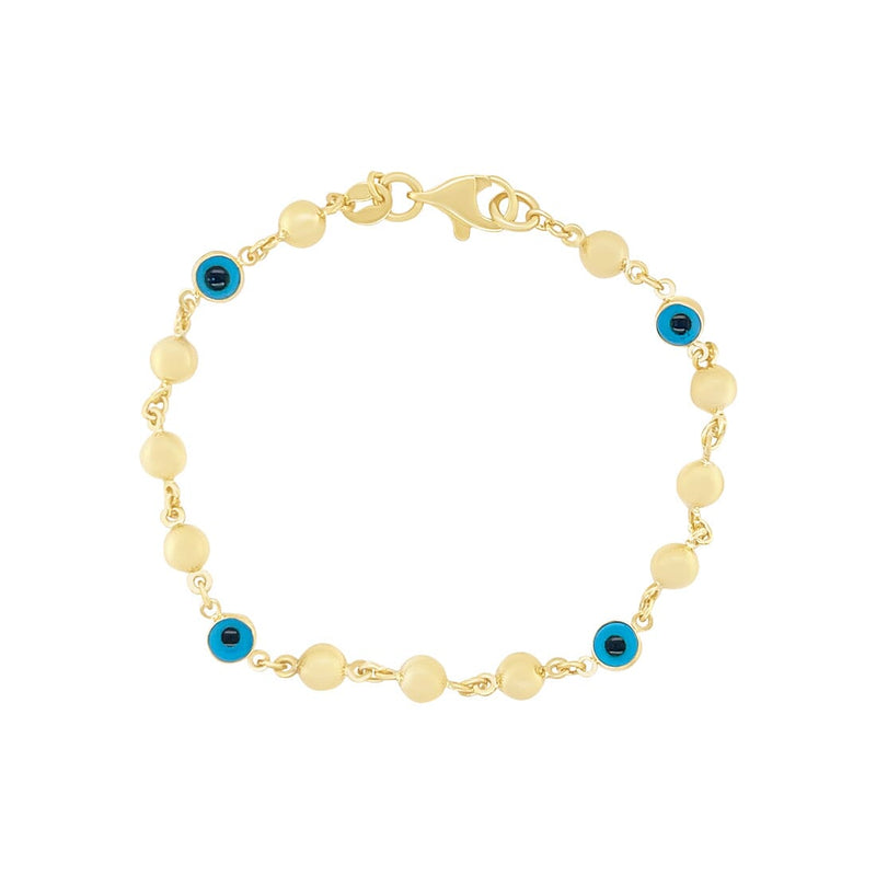 Children's Ball Bracelet with Evil Eyes in 9ct Yellow Gold Silver Infused Bracelets Bevilles 