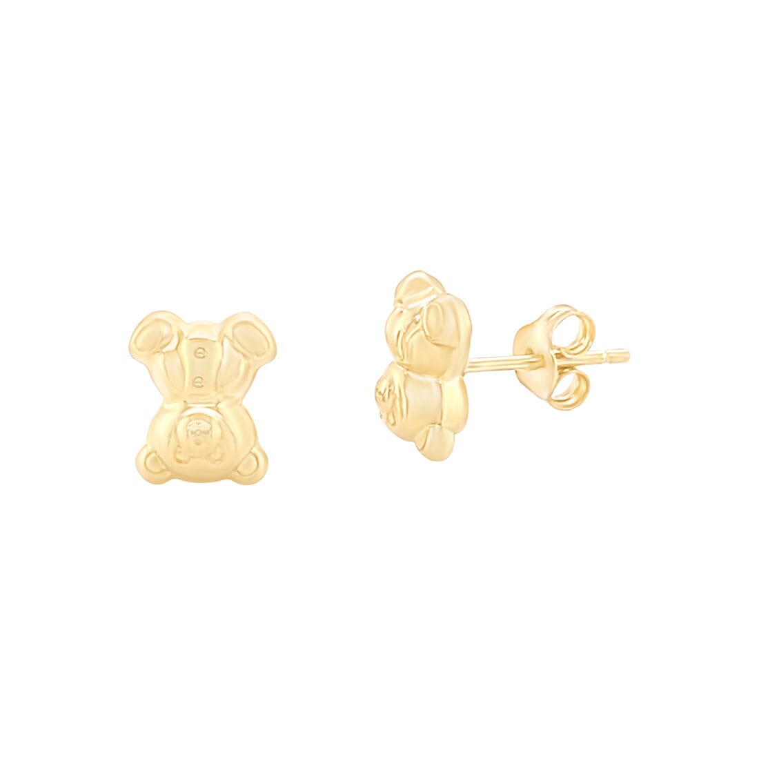 Children's Teddy Bear Stud Earrings in 9ct Yellow Gold Silver Infused Earrings Bevilles 