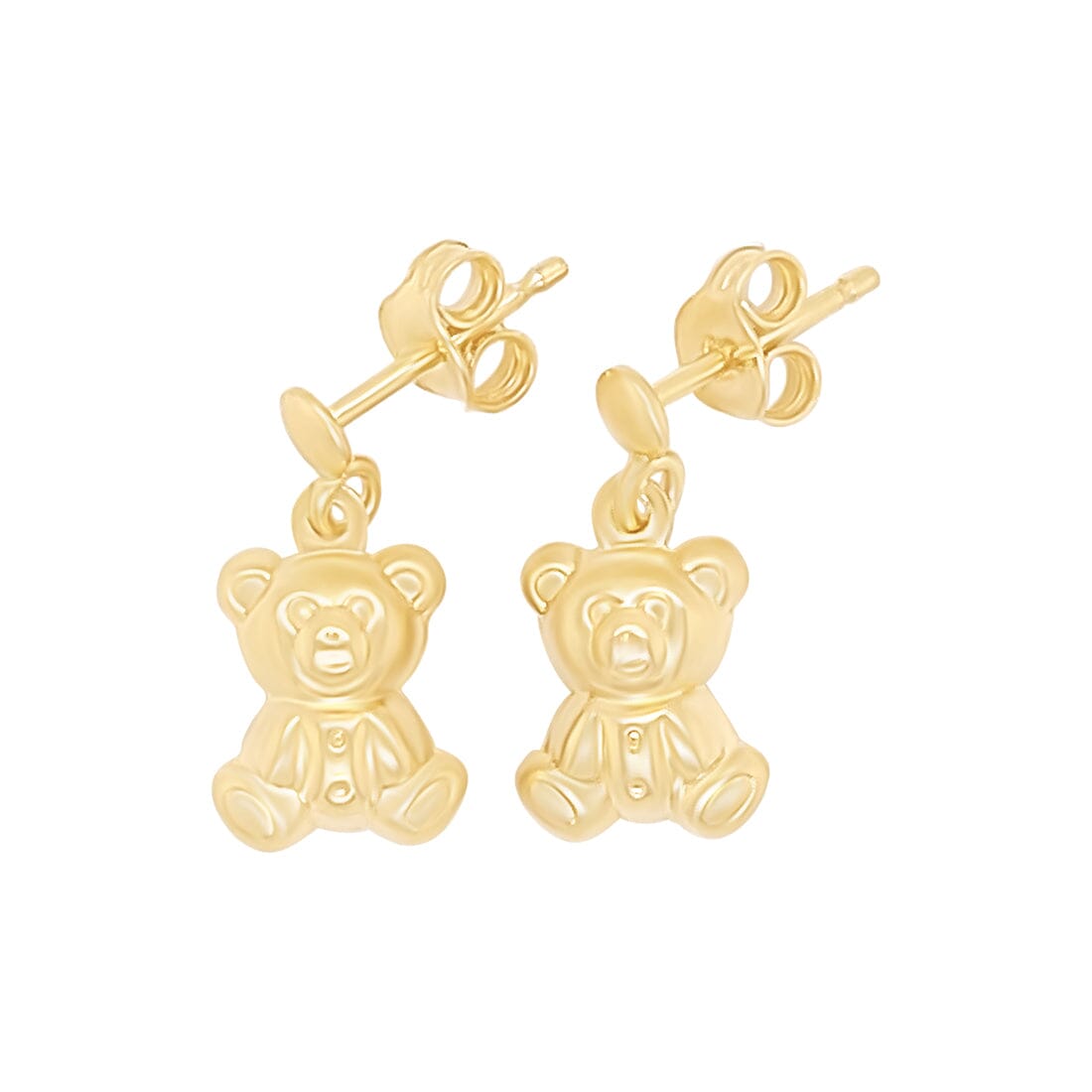 Children's Teddy Bear Drop Earrings in 9ct Yellow Gold Silver Infused Earrings Bevilles 