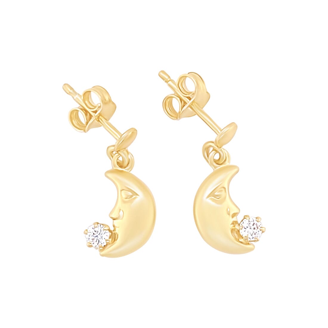 Children's Moon Drop Earrings with Cubic Zirconia Stud in 9ct Yellow Gold Silver Infused Earrings Bevilles 