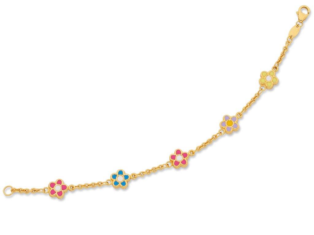 Children's 9ct Yellow Gold Silver Infused Flower Bracelet Bracelets Bevilles 