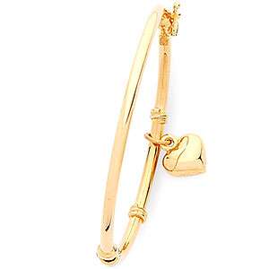 Children's Heart Charm Bangle in 9ct Yellow Gold Silver Infused Bracelets Bevilles 