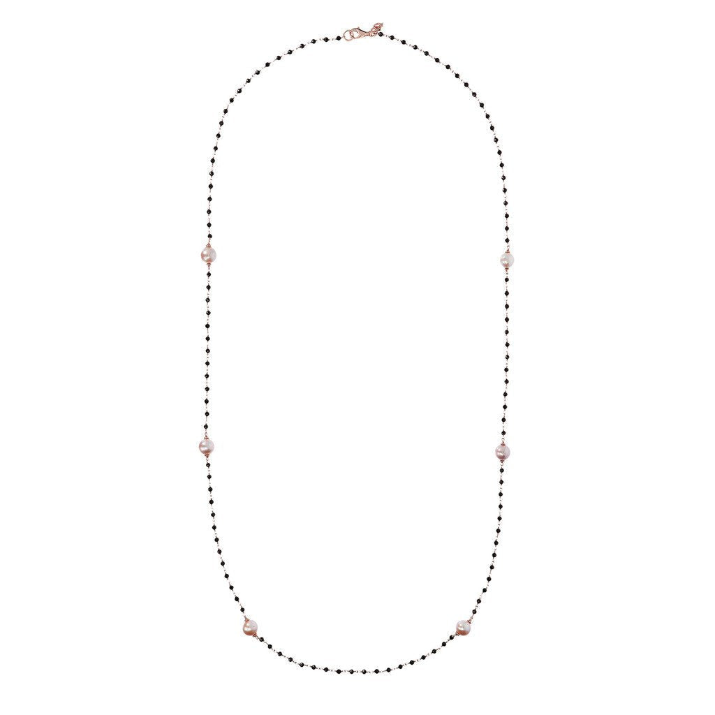 Bronzallure Black Spinel And Rose Pearl Long Necklace Necklaces Bronzallure 