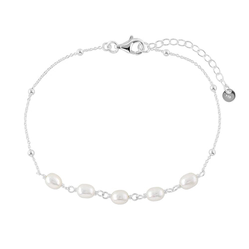 Synthetic Pearl Station Bracelet in Sterling Silver Bracelets Bevilles 