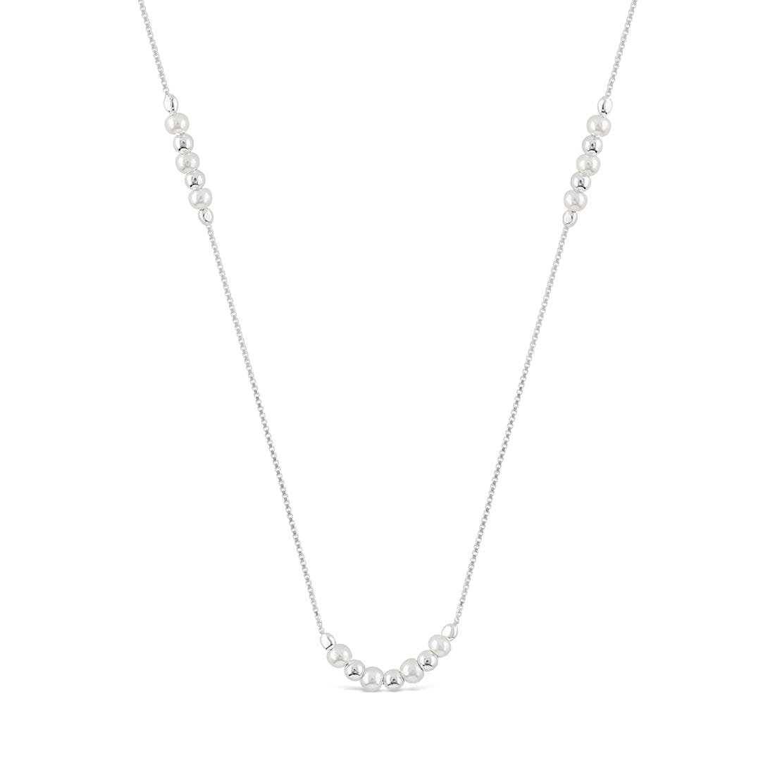 Synthetic Pearl Station Necklace in Sterling Silver Necklaces Bevilles 