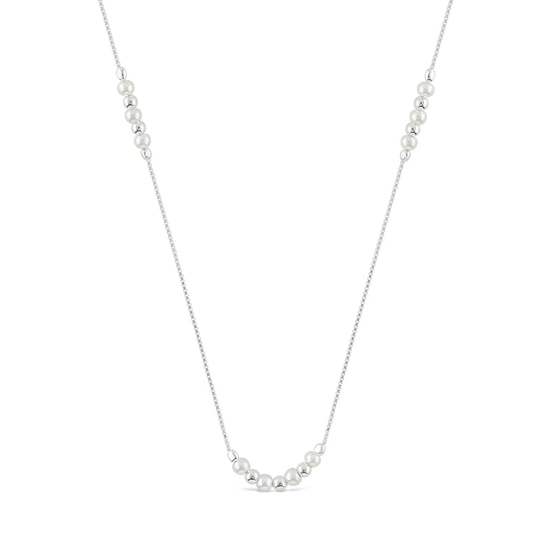 Synthetic Pearl Station Necklace in Sterling Silver Necklaces Bevilles 