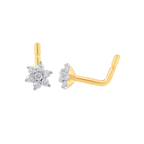 Diamond Flower Nose Ring Pin in 9ct Yellow Gold Nose Rings Bevilles 