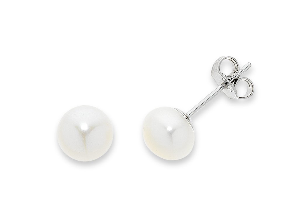 Sterling Silver 7mm White Freshwater Pearl Stud Earrings Earrings Bevilles 