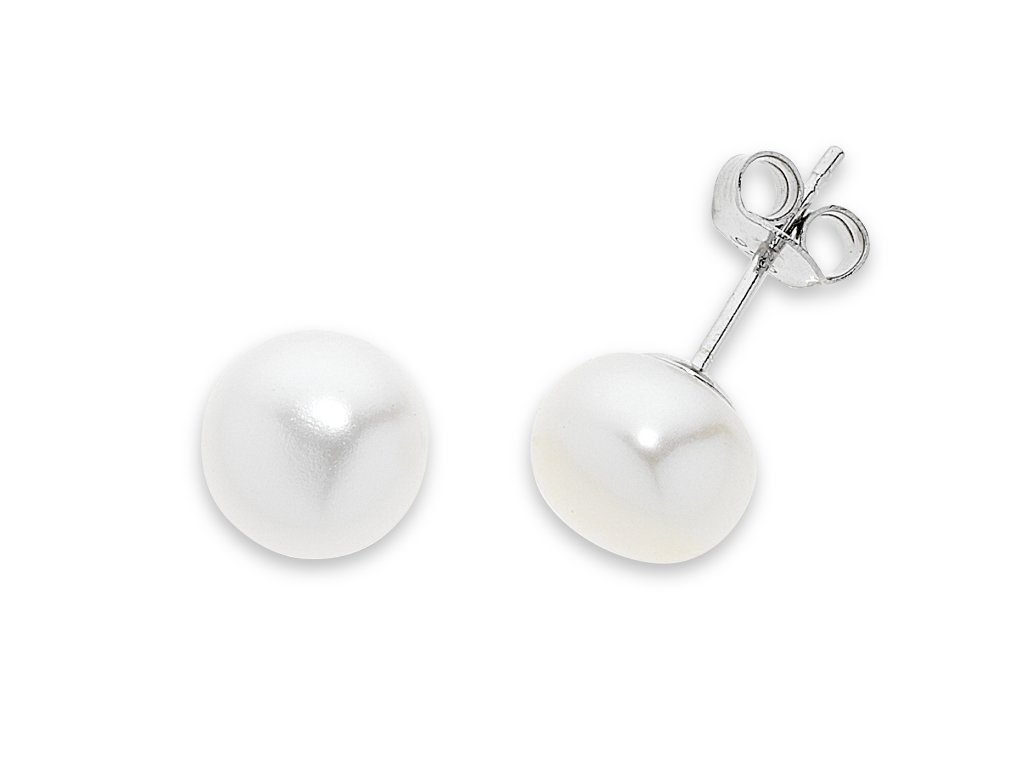 Sterling Silver 9mm White Freshwater Pearl Stud Earrings Earrings Bevilles 