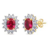 Created Ruby Stud Earrings with 0.10ct of Diamonds in 9ct Yellow Gold Earrings Bevilles 