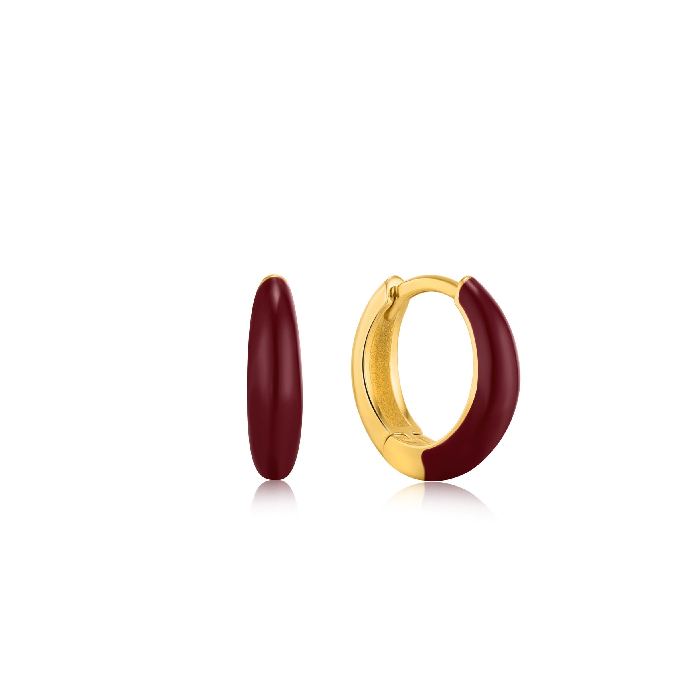 Ania Haie Claret Red Enamel Gold Sleek Huggie Hoop Earrings Earrings Ania Haie 
