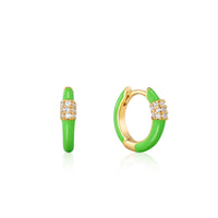 Neon Green Enamel Carabiner Gold Huggie Hoop Earrings Earrings Ania Haie 