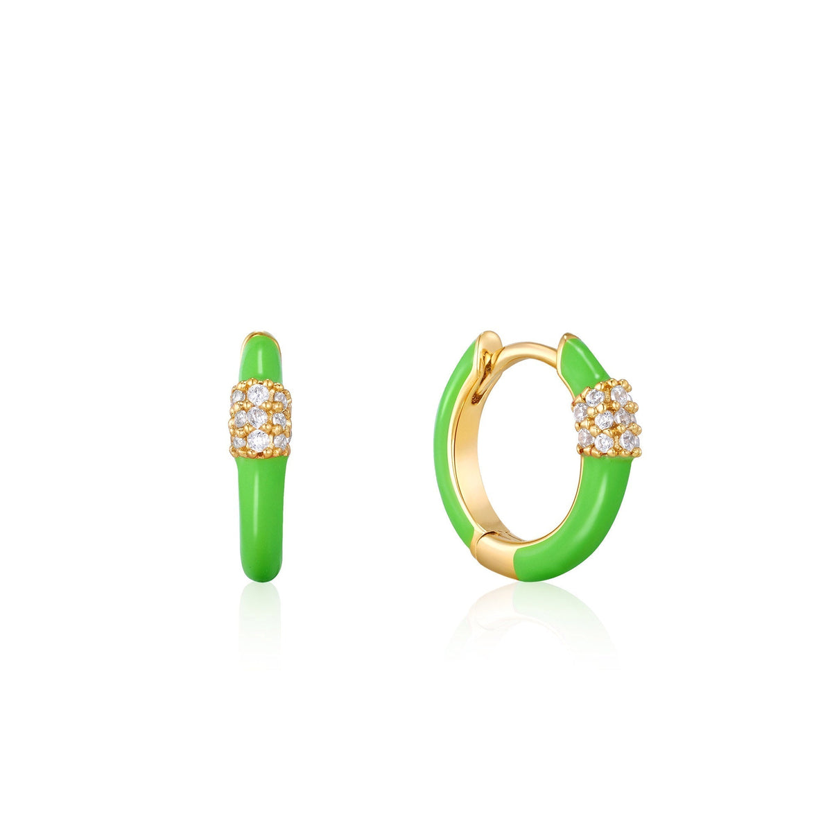 Neon Green Enamel Carabiner Gold Huggie Hoop Earrings Earrings Ania Haie 