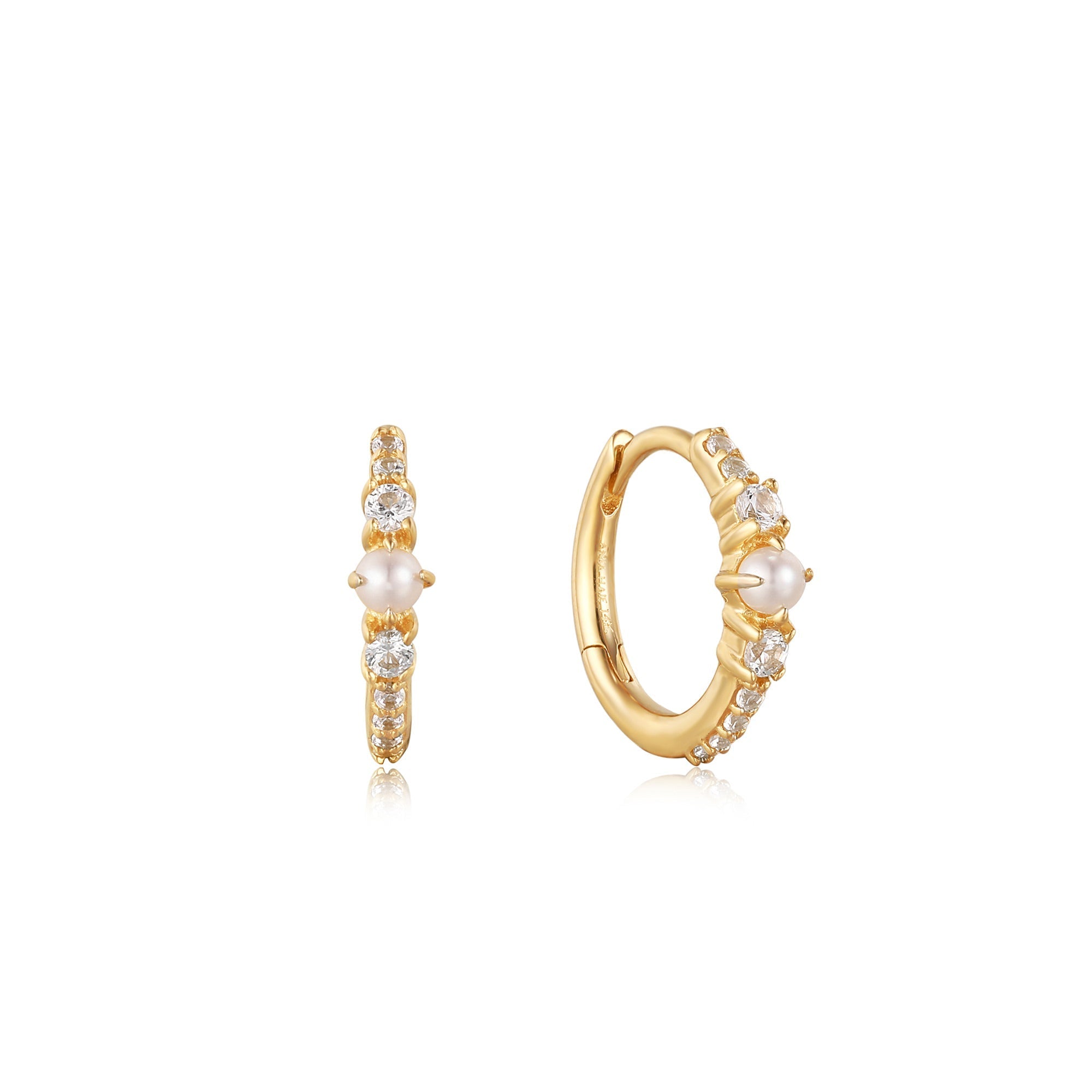 Ania Haie 14kt Gold Pearl and White Sapphire Huggie Hoop Earrings Earrings Ania Haie 
