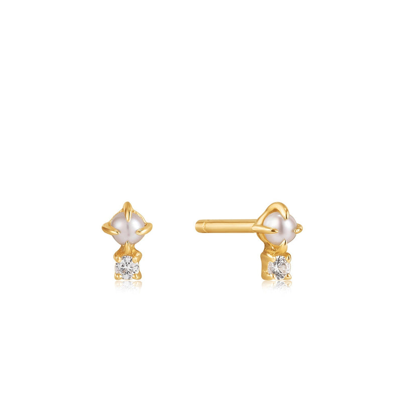 Ania Haie 14kt Gold Pearl and White Sapphire Stud Earrings Earrings Ania Haie 
