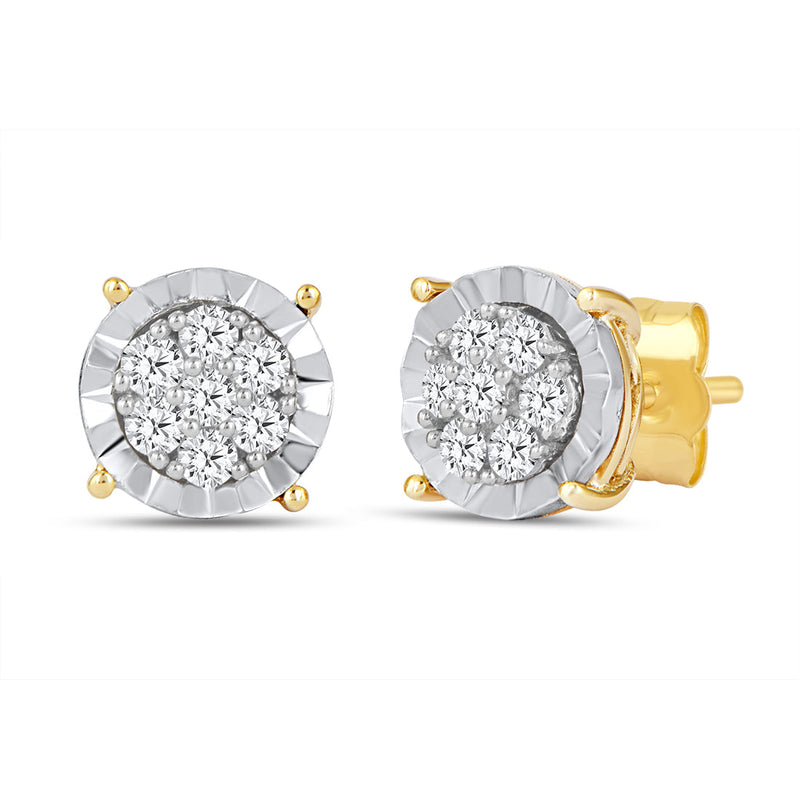 Tia Miracle Halo Compoite Earrings with 0.10ct of Diamonds in 9ct Yellow Gold Earrings Bevilles 