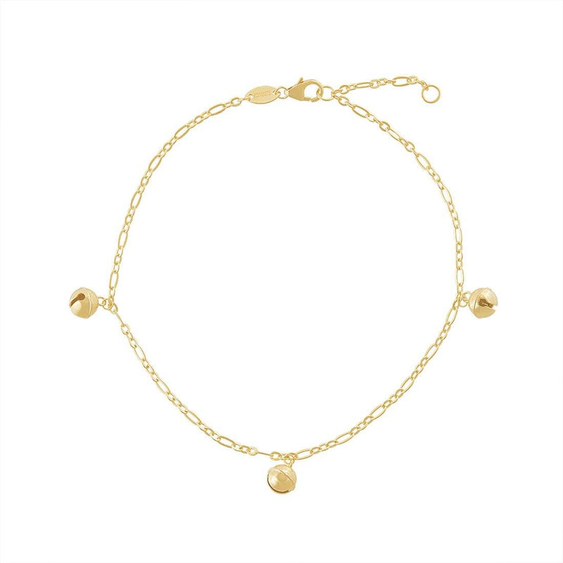 9ct Yellow Gold Silver Infused Anklet with Bells Anklets Bevilles 
