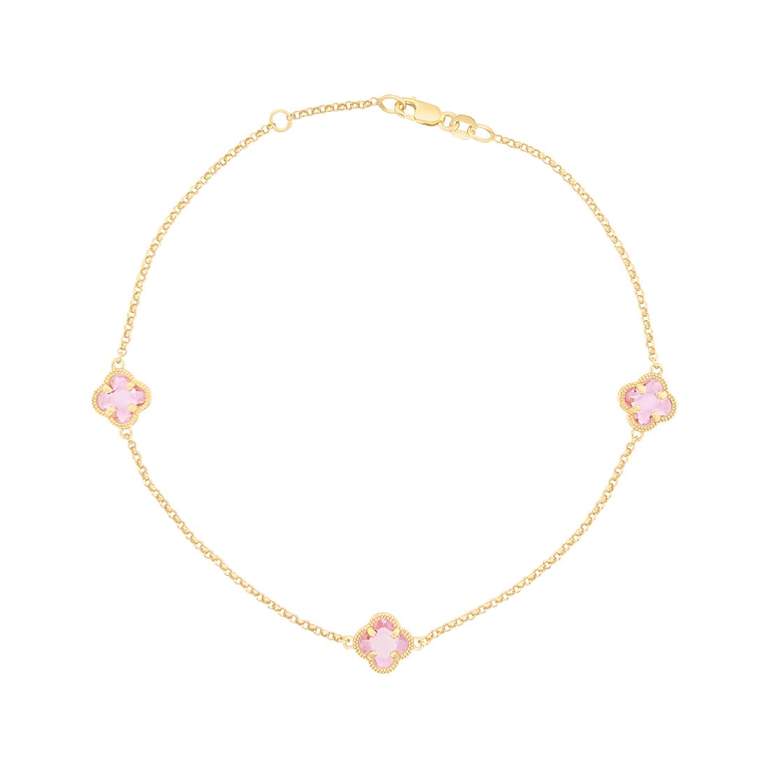 Pink Clover Anklet in 9ct Yellow Gold Silver Infused Anklets Bevilles 