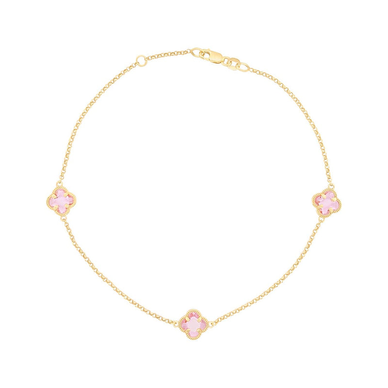 Pink Clover Anklet in 9ct Yellow Gold Silver Infused Anklets Bevilles 