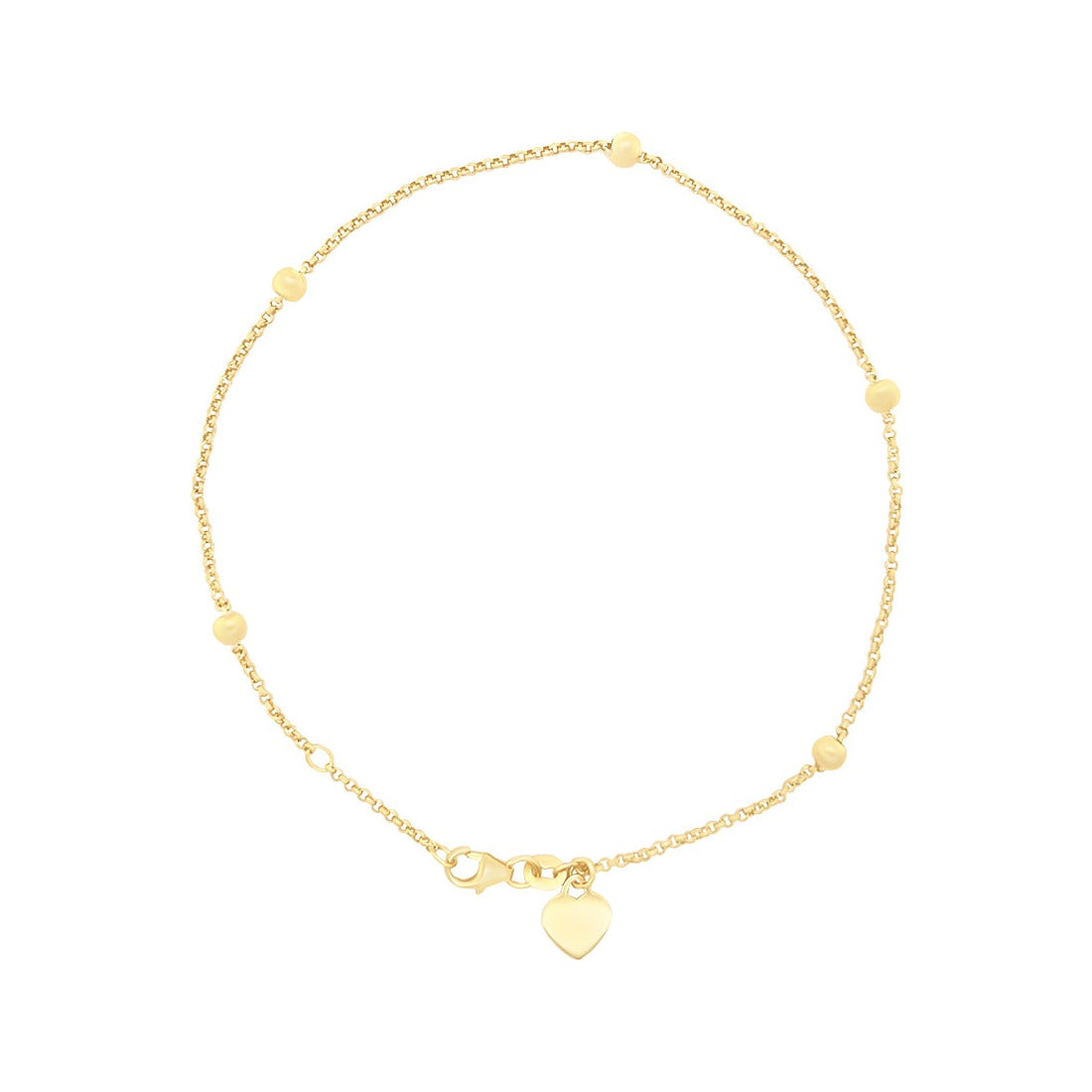 Heart Charm Belcher Anklet in 9ct Yellow Gold Silver Infused 27cm Anklet Bevilles 