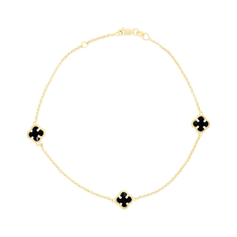 Black Clover Anklet in 9ct Yellow Gold Silver Infused Anklets Bevilles 