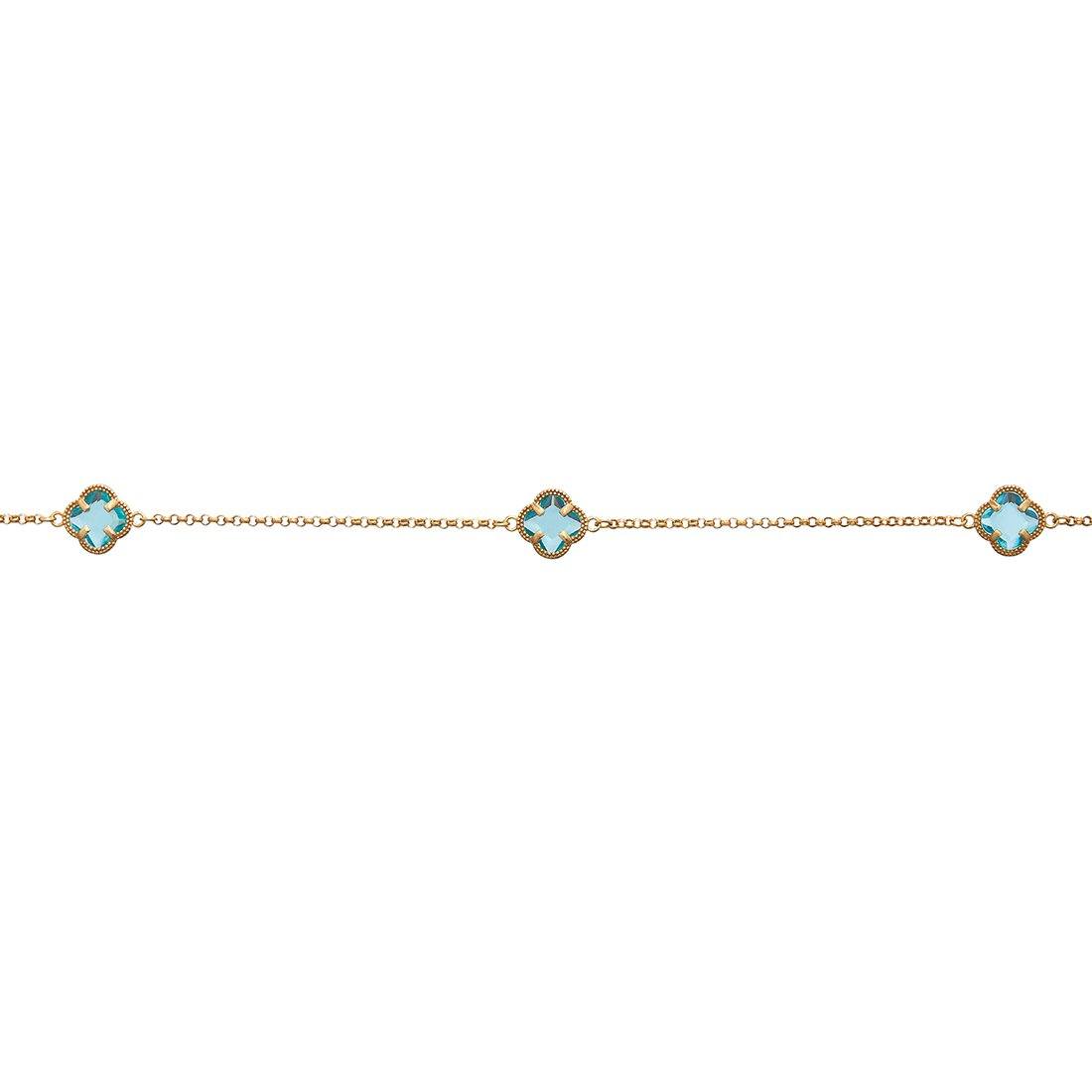 Blue 4 Leaf Clover Anklet in 9ct Yellow Gold Silver Infused Anklet Bevilles 
