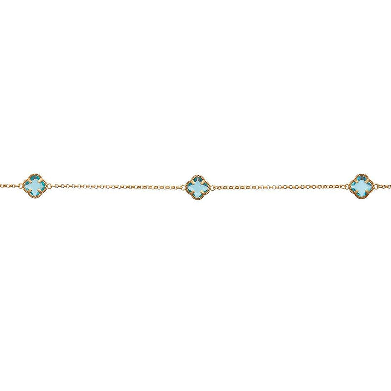 Blue 4 Leaf Clover Anklet in 9ct Yellow Gold Silver Infused Anklet Bevilles 