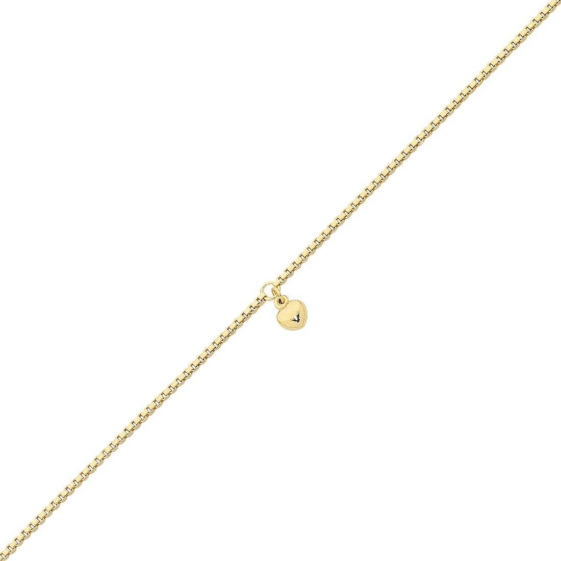 9ct Yellow Gold Silver Infused Anklet with Puff Heart Anklet Bevilles 
