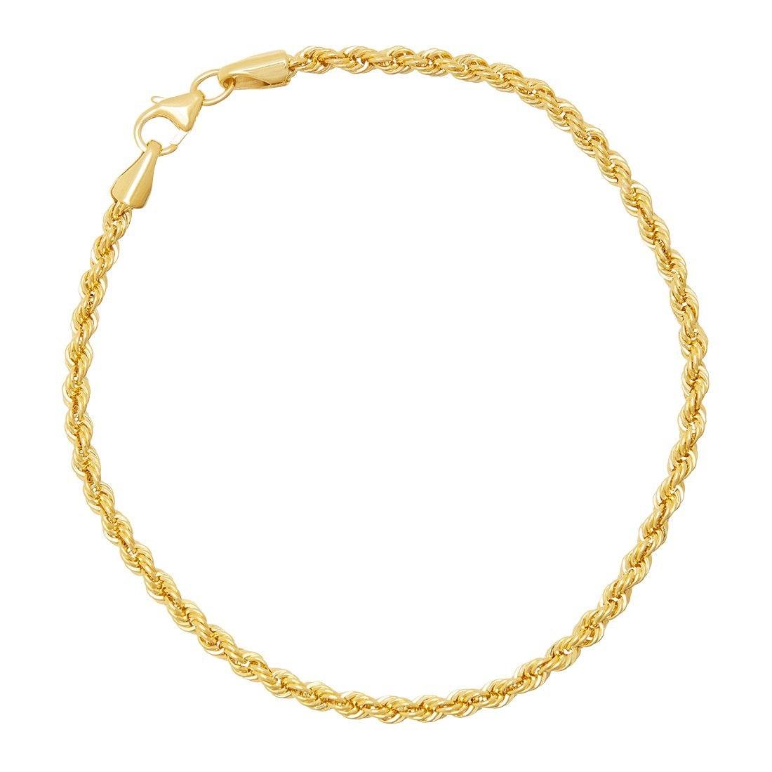 Rope Bracelet 19cm in 9ct Yellow Gold Silver Infused Bracelets Bevilles 