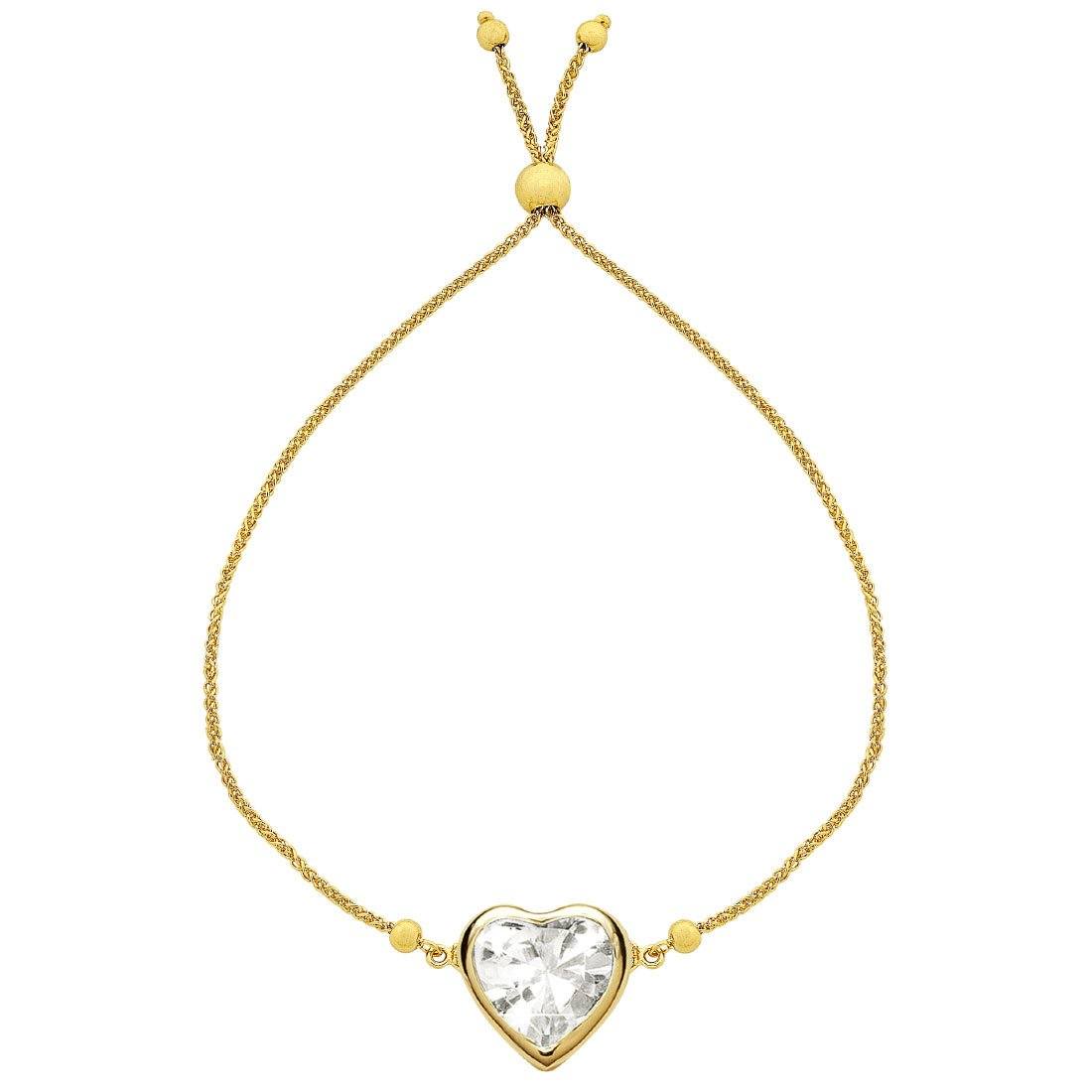 9ct Yellow Gold Silver Infused Cubic Zirconia Heart Tennis Bracelet Bracelets Bevilles 
