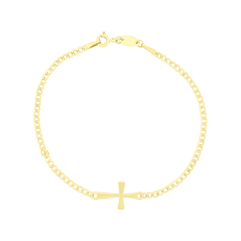 Cross Curb Bracelet in 9ct Yellow Gold Silver Infused Bracelets Bevilles 