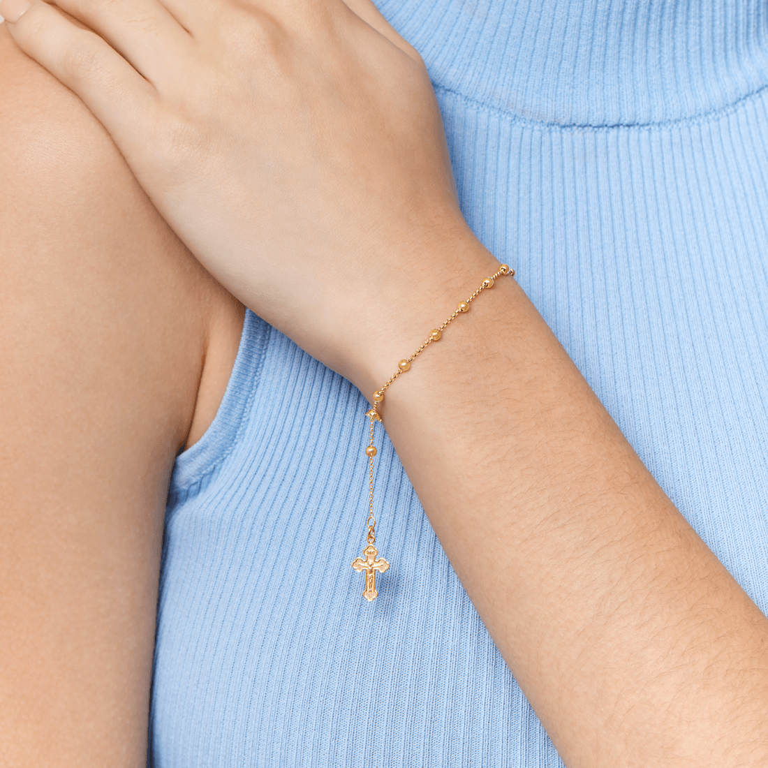 9ct Yellow Gold Silver Infused Rosary Bead Bracelet Bracelets Bevilles 