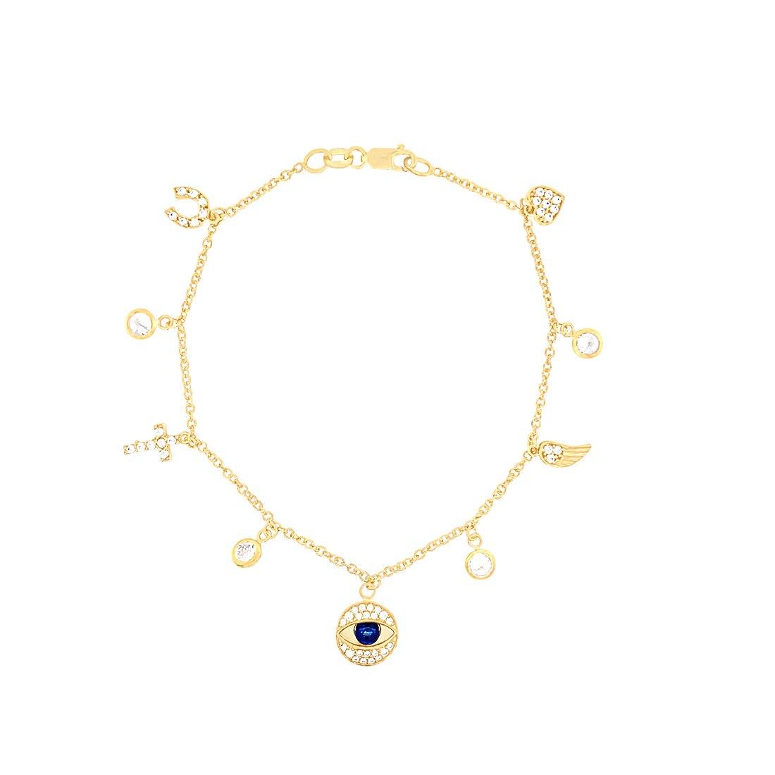 9ct Yellow Gold Silver Infused Evil Eye Charm Bracelet Bracelets Bevilles 