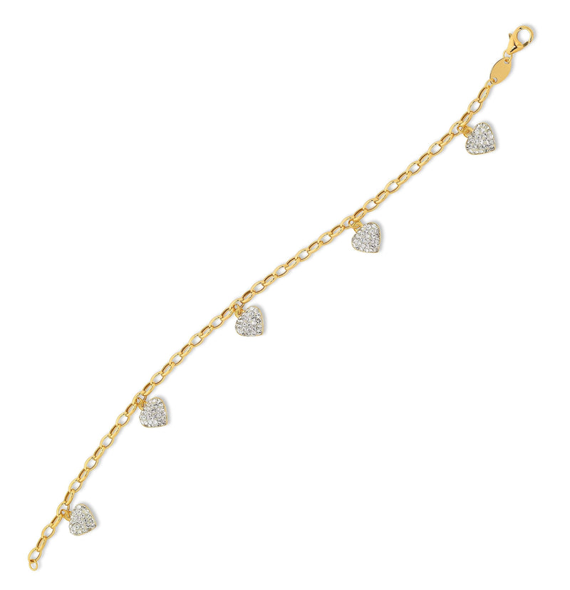 Crystal Heart Charm Bracelet in 9ct Yellow Gold Bracelets Bevilles 