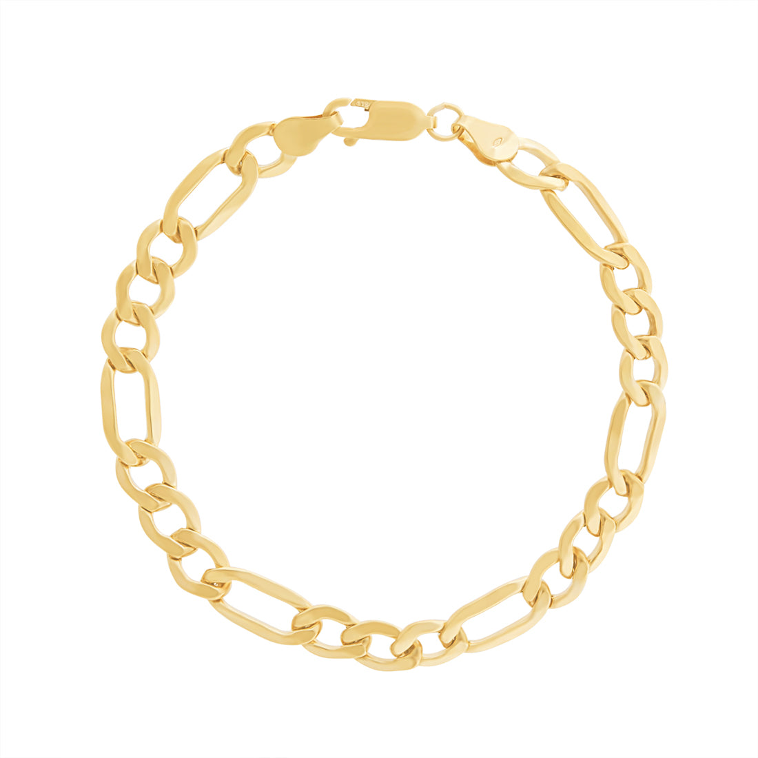 9ct Yellow Gold Silver Infused Two Tone Diamond Cut Figaro 1/3 Bracelet Bracelets Bevilles 