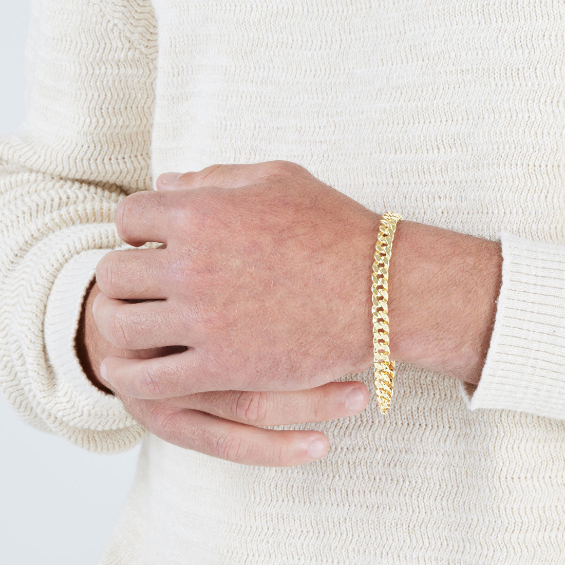 9ct Yellow Gold Silver Infused Flat Curb Bracelet 22cm Bracelets Bevilles 