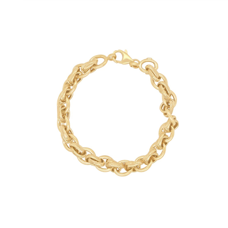 9ct Yellow Gold Silver Infusion Oval Pattern Belcher Bracelet Bracelets Bevilles 