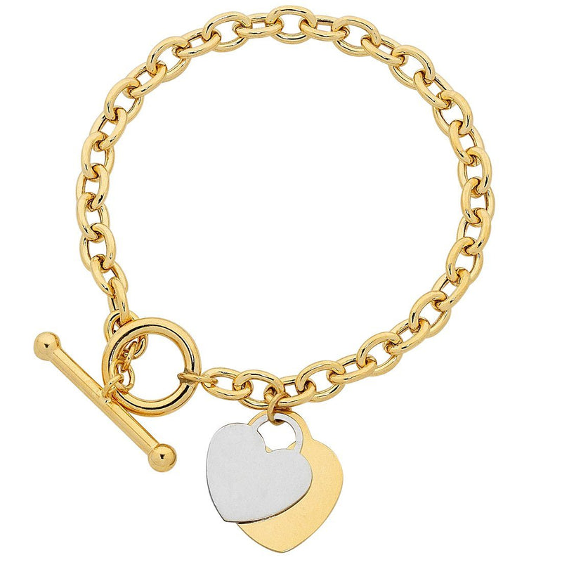 9ct Gold Silver Infused Belcher Bracelet With Heart Charms Bracelets Bevilles 