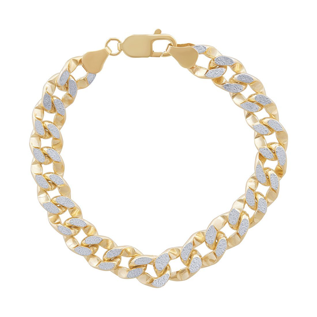 9ct Yellow Gold Silver Infused Two Tone Diamond Cut Curb Bracelet Bracelets Bevilles 